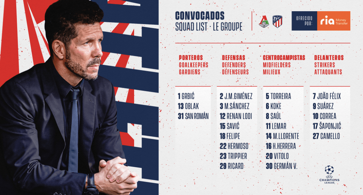 Saúl y Luis Suárez entran en la lista contra el Lokomotiv